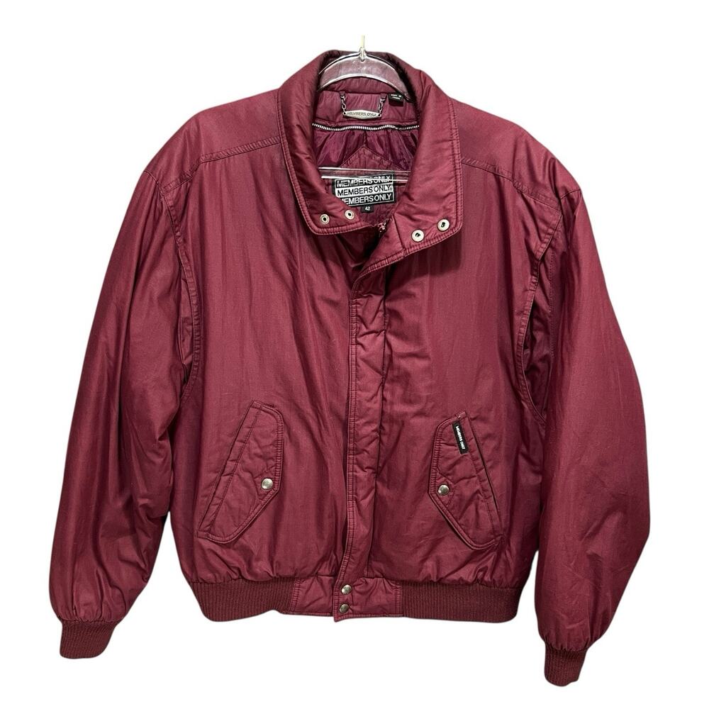 Members Only Jacket Mens Sz L Bomber Racer Full Zip Pockets 80s Maroon Al‎ Bundy